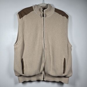 Orvis Beige Cotton Lined Zip Up Thick Knit Sleeveless Sweater Vest Size XXL